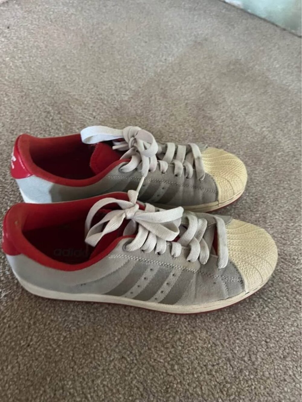 Adidas Superstar Sneakers US 8.5 Gray Suede Red
